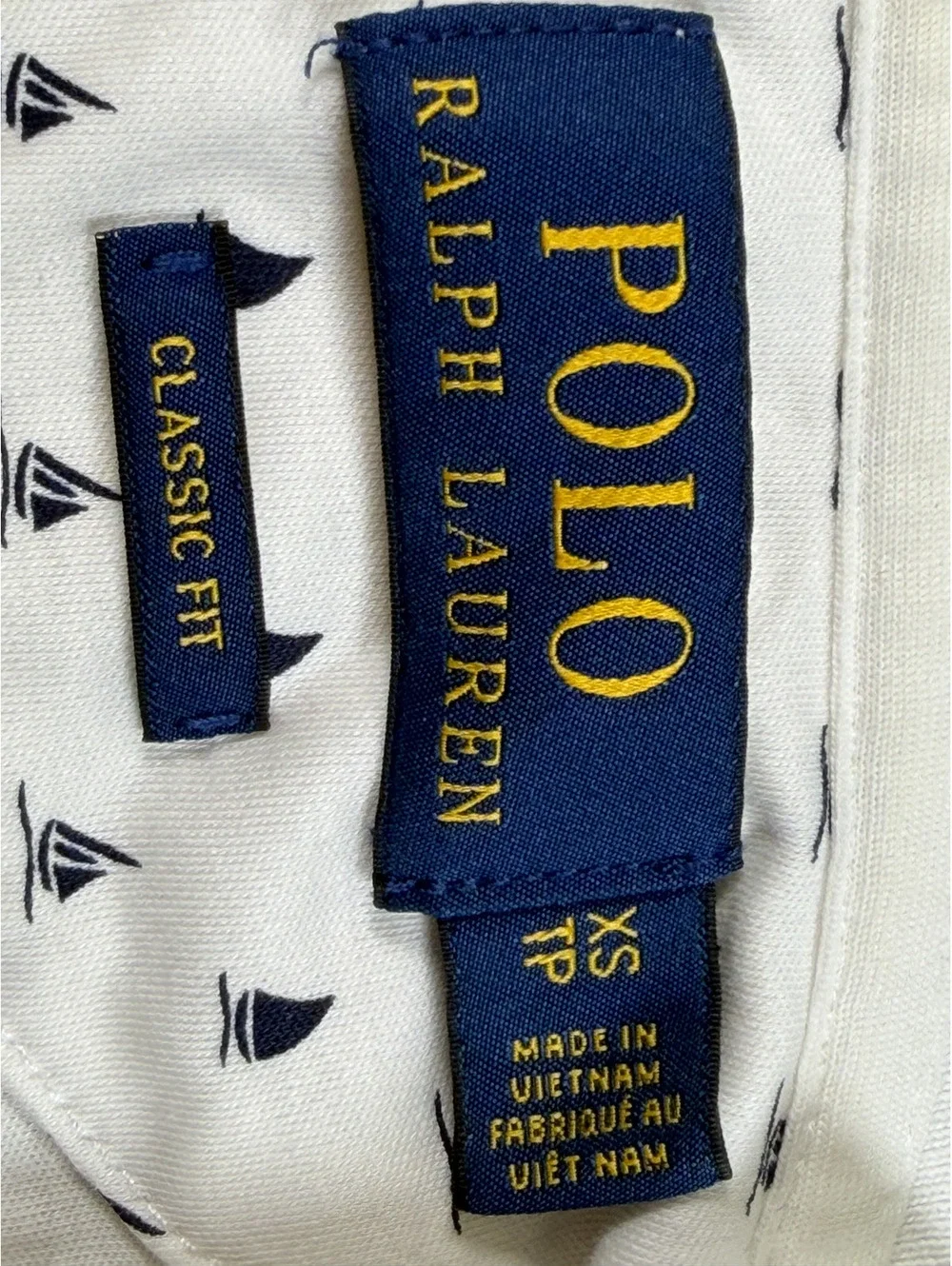 Polo Ralph Lauren Classic Fit XS White Polo Shirt with Navy Sailboat Print